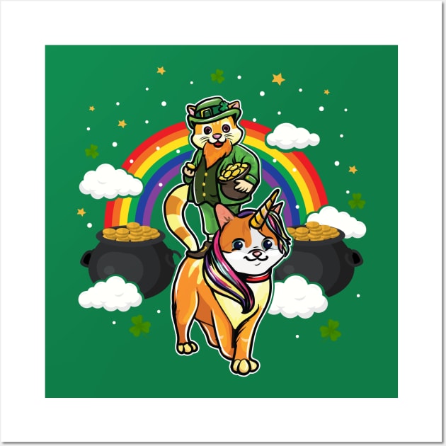 St Patricks Day Cat Leprechaun Caticorn Wall Art by E